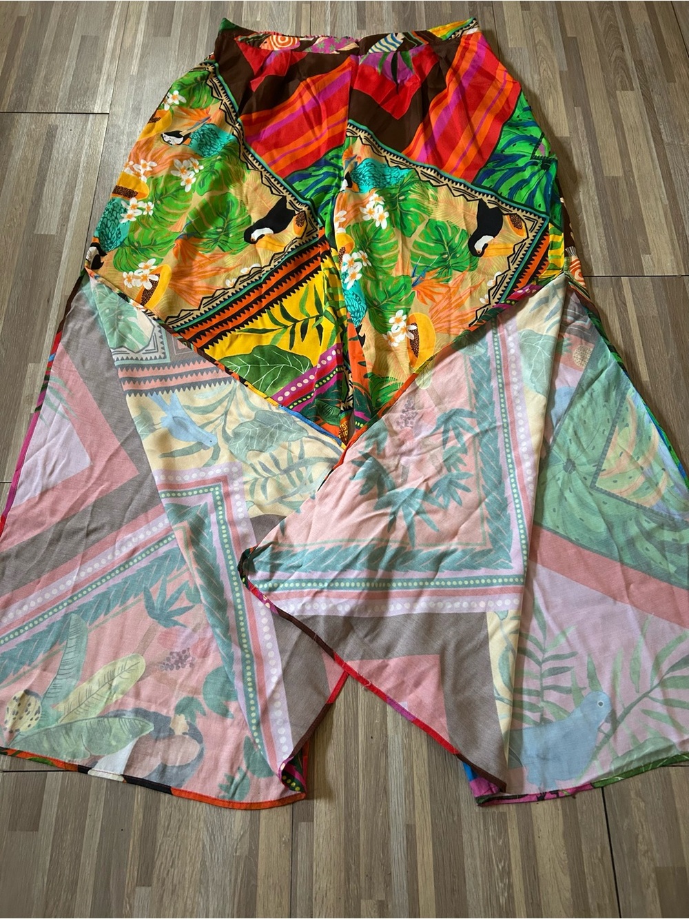 Farm Rio Mix Scarves Summer Pants Wide Leg Tropical Print Size Large - Picture 3 of 11